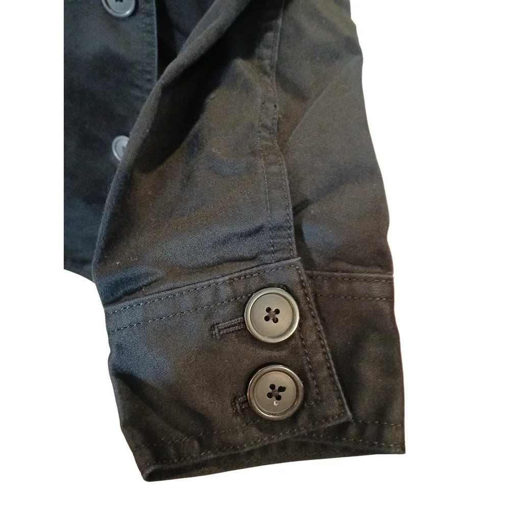 Womens Black Double Breasted Jacket Collared Button Front Casual Outerwear
